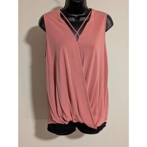 Alya Pink Sleeveless Drape Surplice Wrap Front Bubble Hem Tank Top Blouse Medium